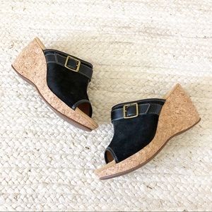 Clarks Suede Cork Wedge Sandals